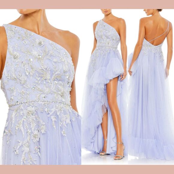 NWT MAC DUGGAL [ 8 ] 11265‎ Embellished One Shoulder Asymmetrical Hem Gown Peri - Picture 1 of 7